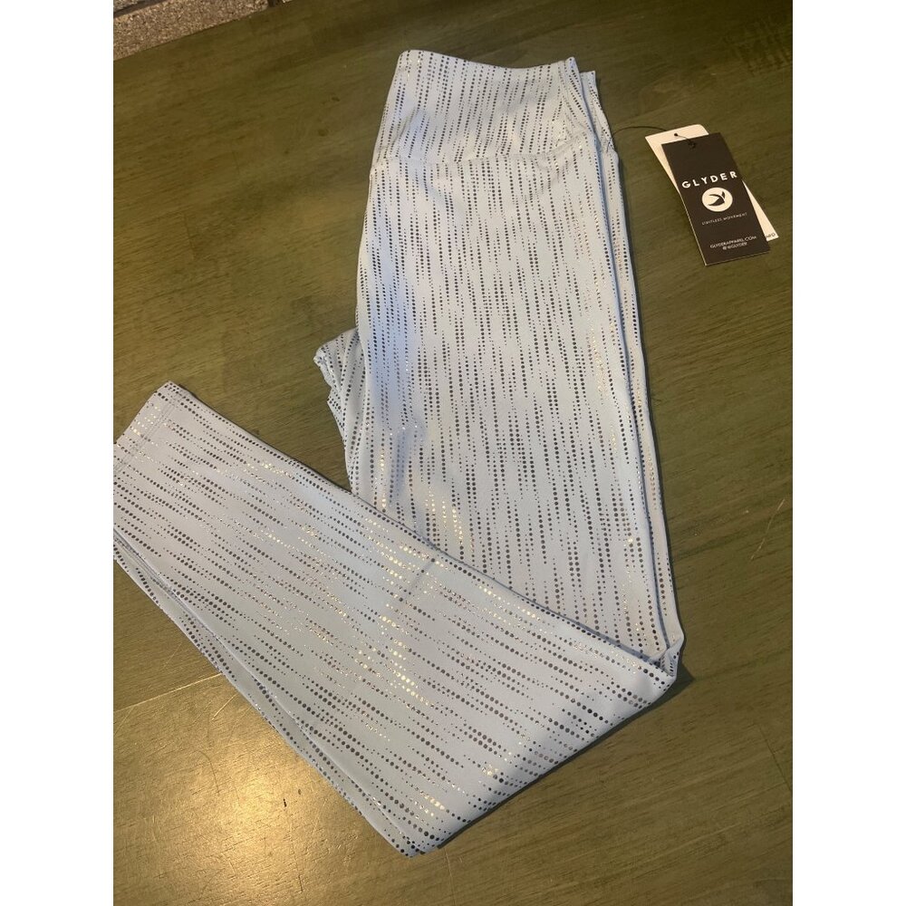 Glyder Limitless Movement High-Waist Silver Foil Leggings Light Blue Polyester/S - Picture 9 of 9